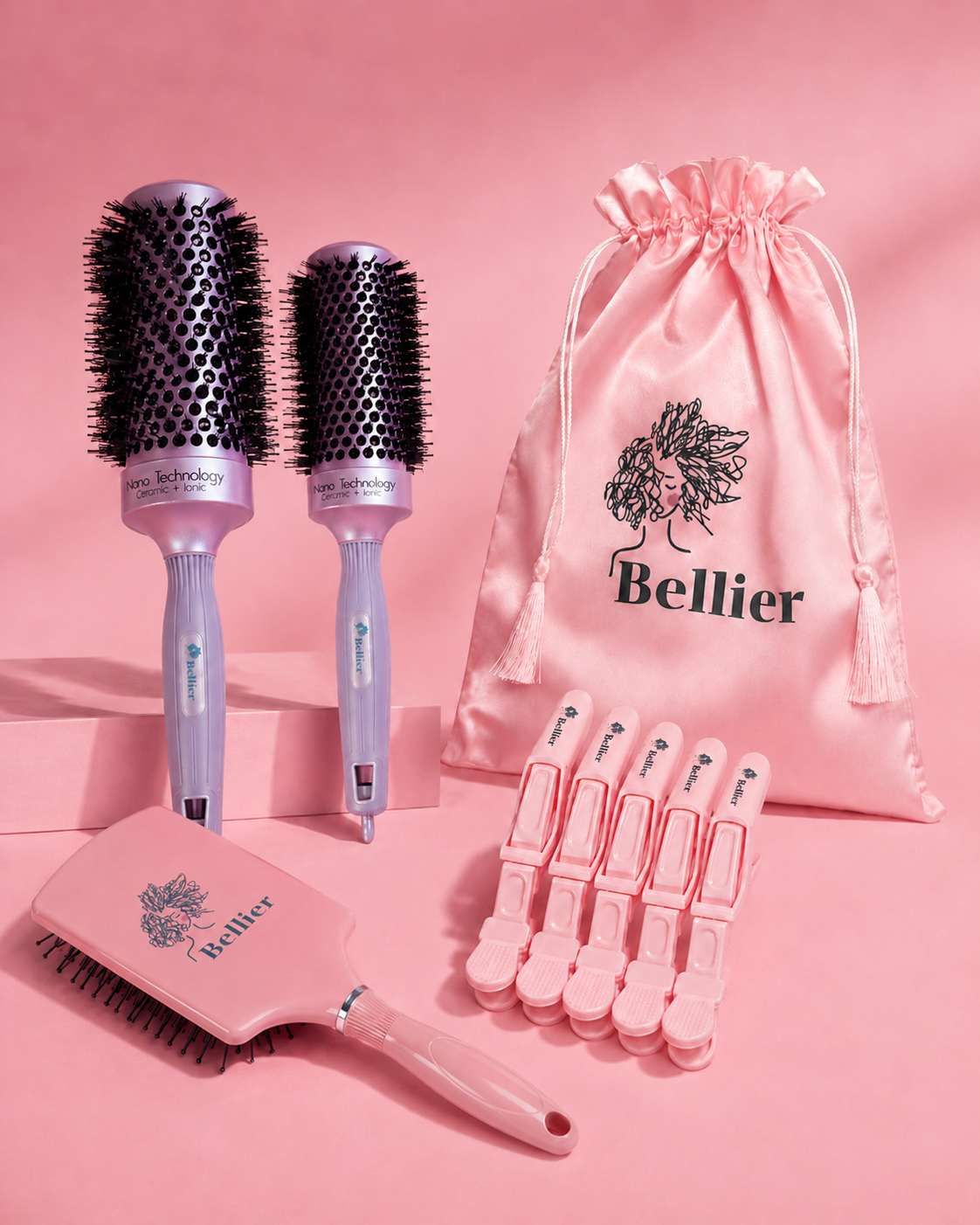 Combo Bellier: tres cepillos a elección con los pinches y la bolsa